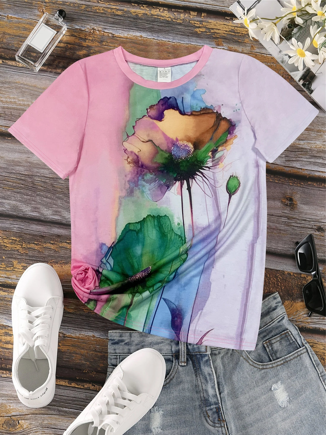 Fabienne - T-Shirt mit Blumendruck und kurzen Ärmeln