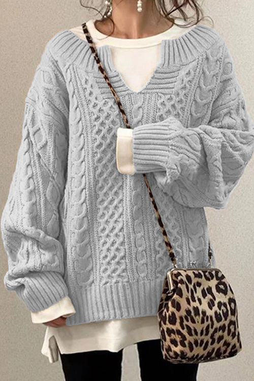 Anna™ | Lässiger Pullover mit langen Ärmeln und V-Ausschnitt uni