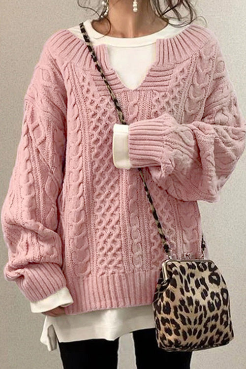 Anna™ | Lässiger Pullover mit langen Ärmeln und V-Ausschnitt uni