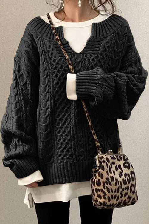 Anna™ | Lässiger Pullover mit langen Ärmeln und V-Ausschnitt uni