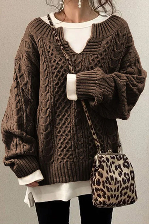 Anna™ | Lässiger Pullover mit langen Ärmeln und V-Ausschnitt uni