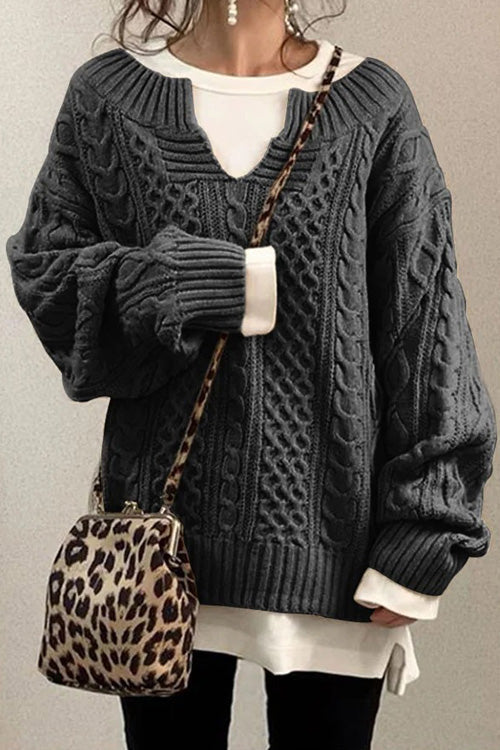Anna™ | Lässiger Pullover mit langen Ärmeln und V-Ausschnitt uni