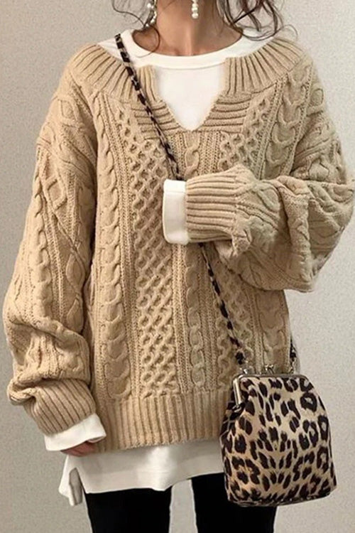Anna™ | Lässiger Pullover mit langen Ärmeln und V-Ausschnitt uni