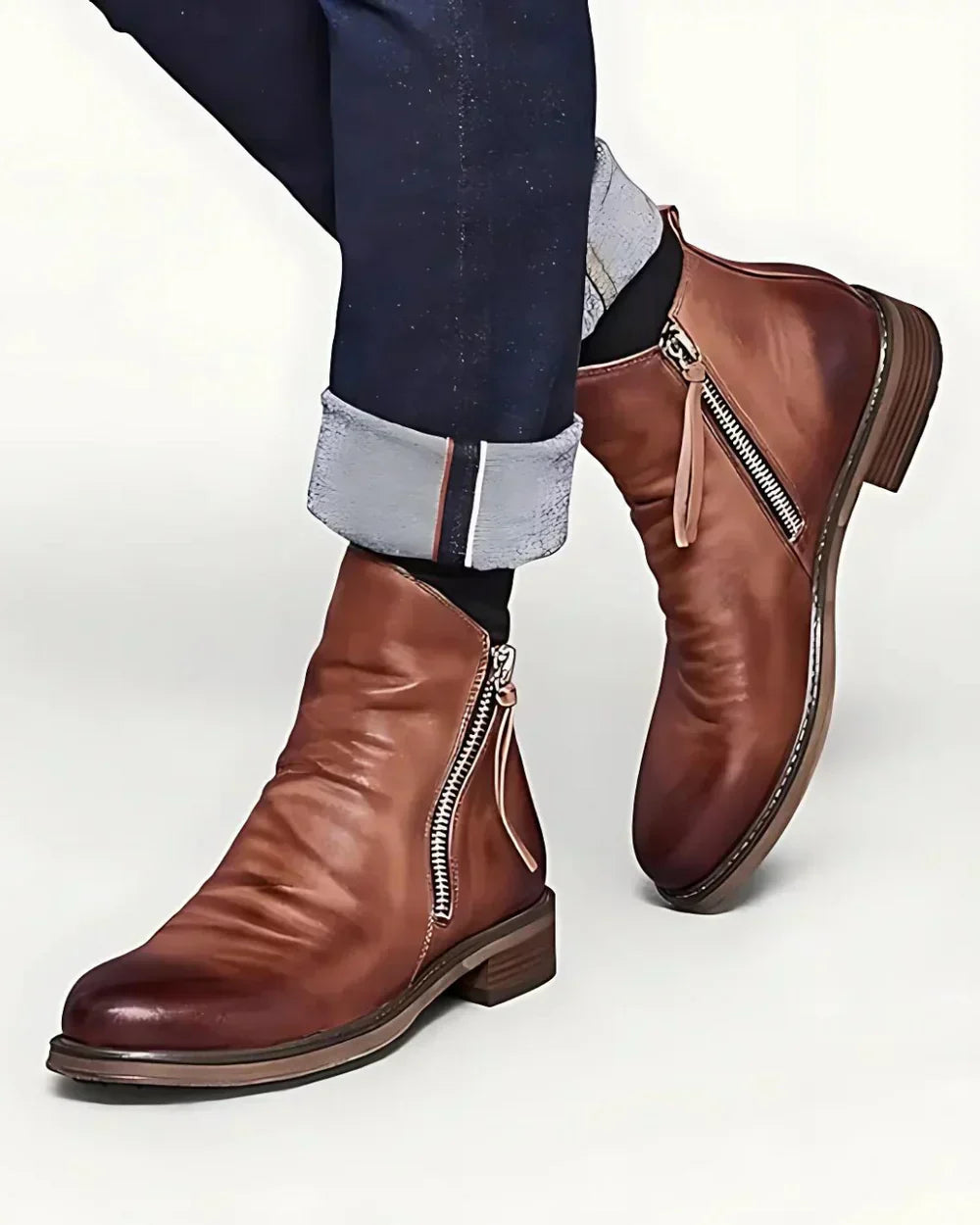 Puliert™ | Lederstiefeletten mit Reißverschluss an der Seite