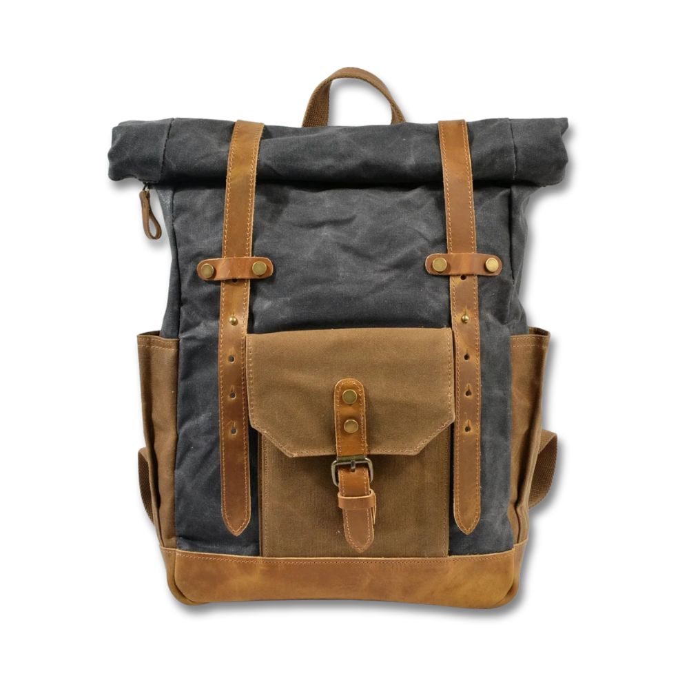 Finn | Stilvoller militärischer Segeltuchrucksack mit Roltop für Wandern und Laptop