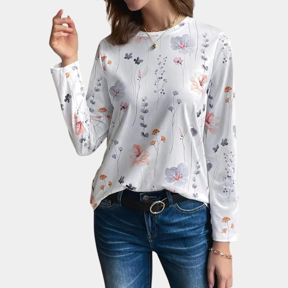 Linda - Weiße Bluse mit Blumen