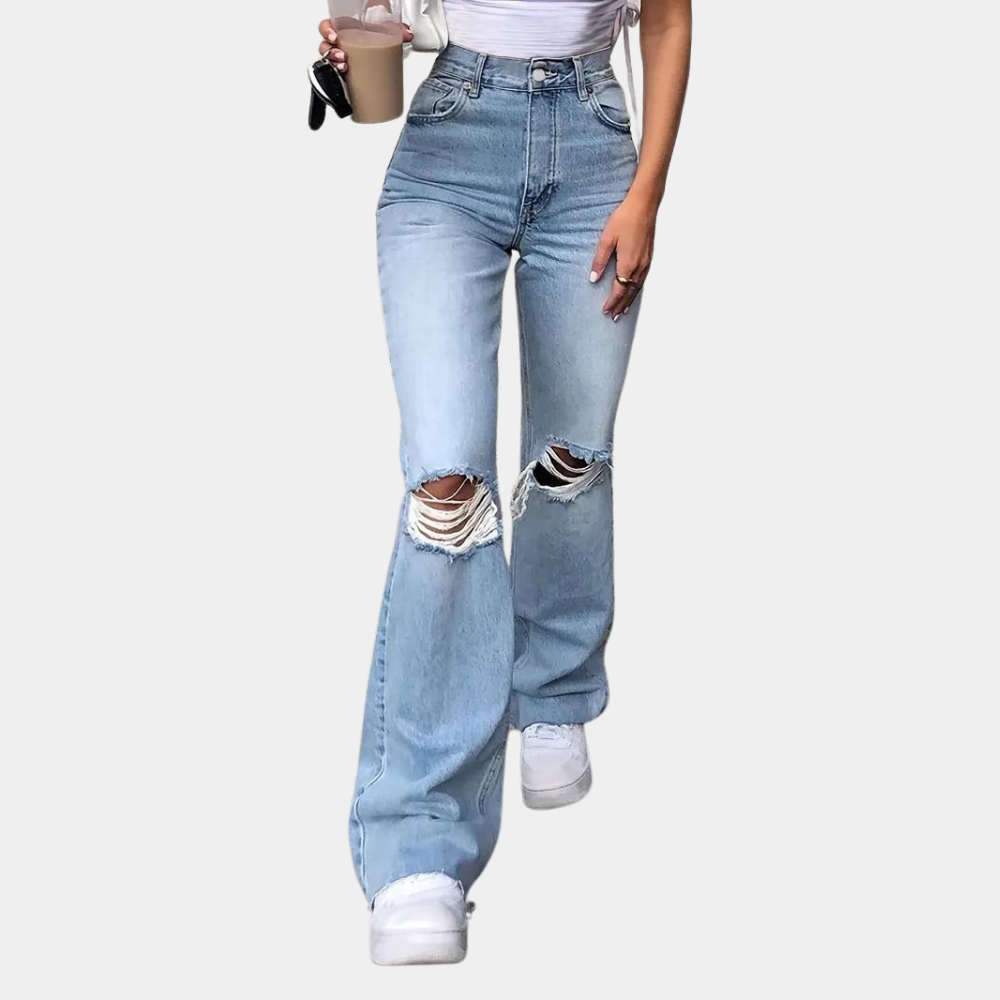 Primavera - Zerrissene Damenhose mit hoher Taille