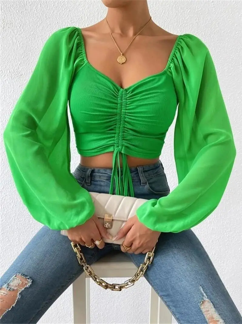 Ruth | Elegantes gerafftes langärmeliges Crop-Top für den Frühling