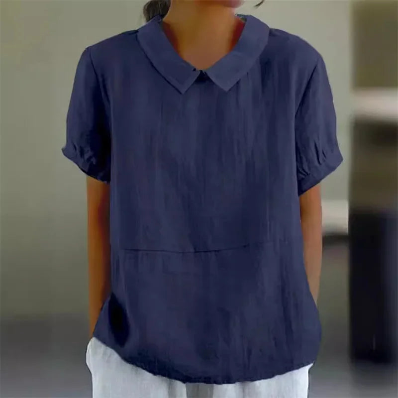 Sophie | Bequeme Baumwoll-Leinen-Bluse mit Peter-Pan-Kragen