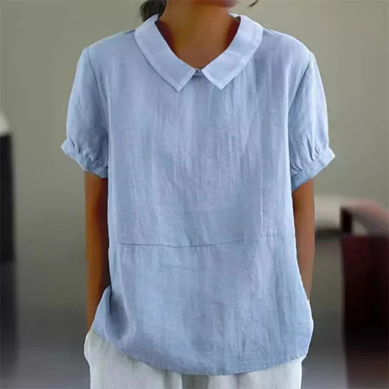 Sophie | Bequeme Baumwoll-Leinen-Bluse mit Peter-Pan-Kragen