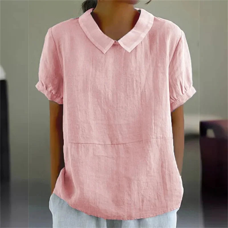 Sophie | Bequeme Baumwoll-Leinen-Bluse mit Peter-Pan-Kragen