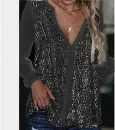 Vera | Locker sitzende Bluse mit V-Ausschnitt und Pailletten für Frauen