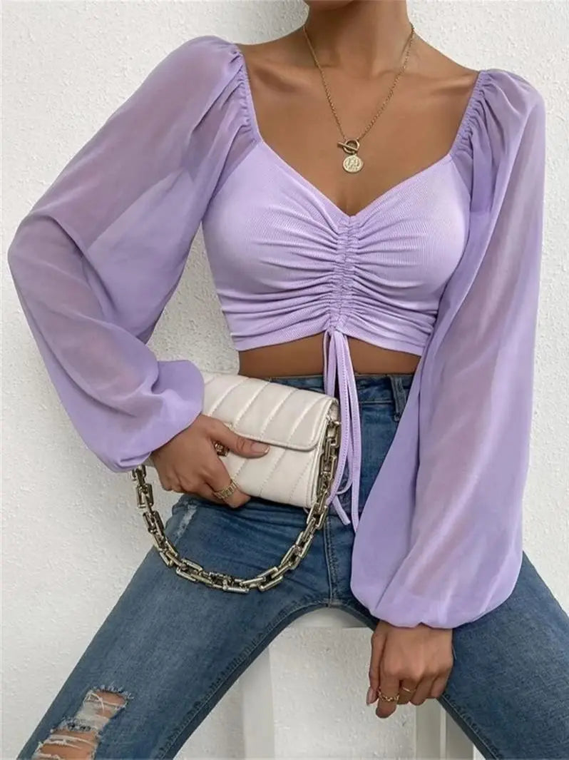 Ruth | Elegantes gerafftes langärmeliges Crop-Top für den Frühling