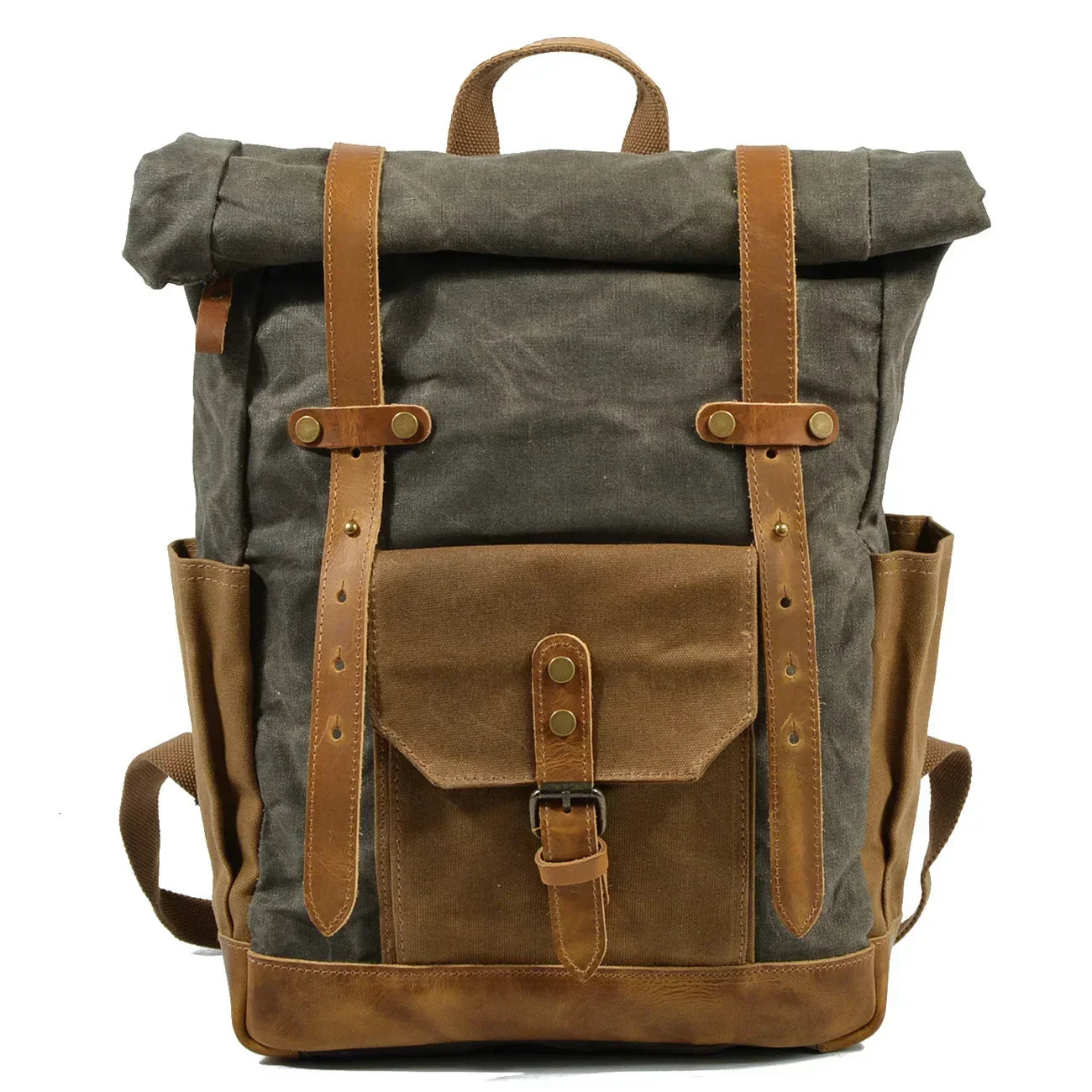 Finn | Stilvoller militärischer Segeltuchrucksack mit Roltop für Wandern und Laptop