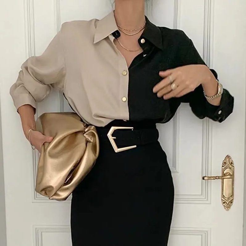 Charlotte Langarm Vintage Bluse Frau - Zweifarbig und elegant