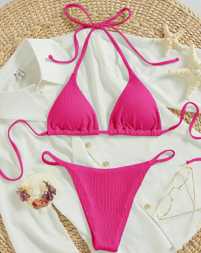 Antonella® | Blauer High-Top-Bikini mit V-Ausschnitt