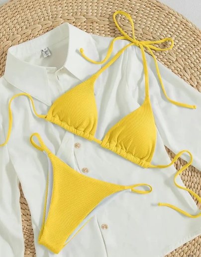 Antonella® | Blauer High-Top-Bikini mit V-Ausschnitt