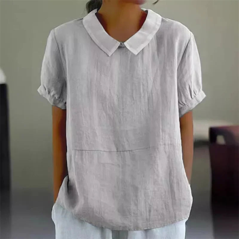 Sophie | Bequeme Baumwoll-Leinen-Bluse mit Peter-Pan-Kragen