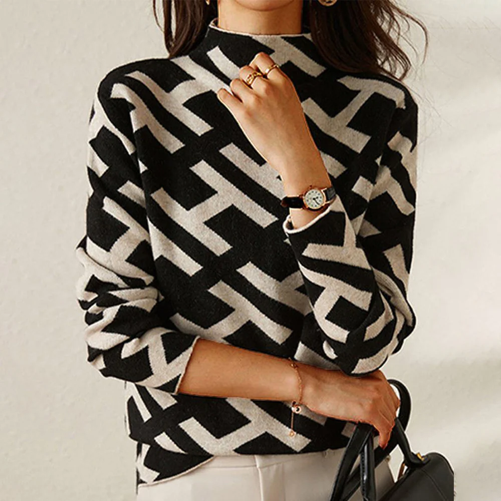 Mikee™ | Geometrischer Pullover mit Alphabet schwarz