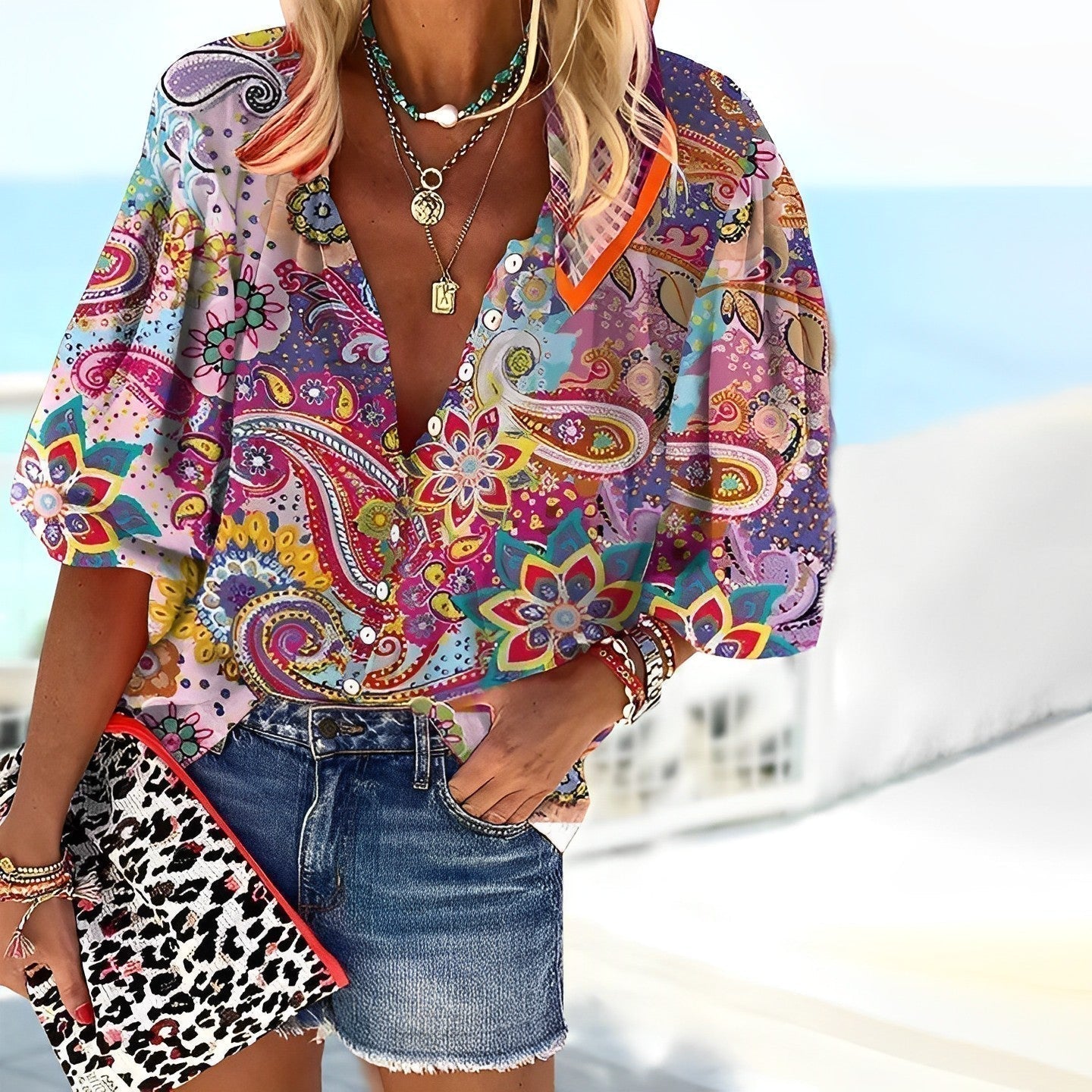 Cassie | Boho Chic Mandala Print Bluse für Frauen