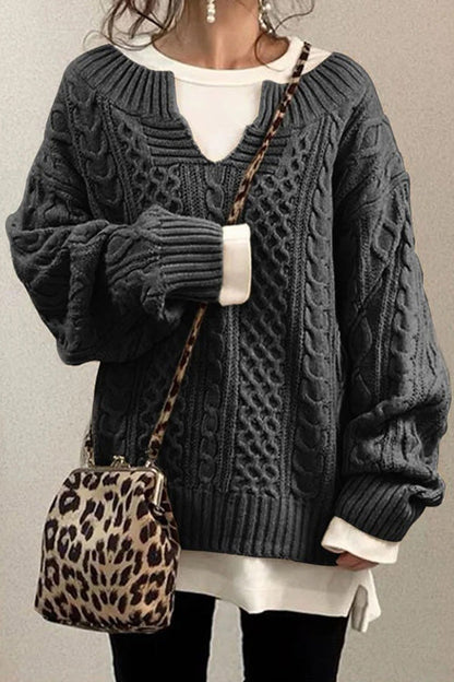 Anna™ | Lässiger Pullover mit langen Ärmeln und V-Ausschnitt uni