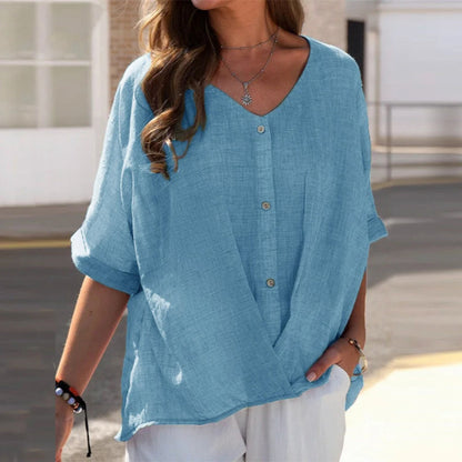 ByLina - Bluse mit Knöpfen und V-Ausschnitt