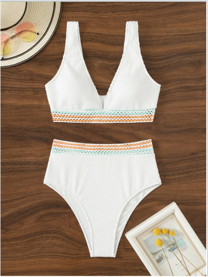 Karol® | Weißer Häkel-Bikini mit hoher Taille