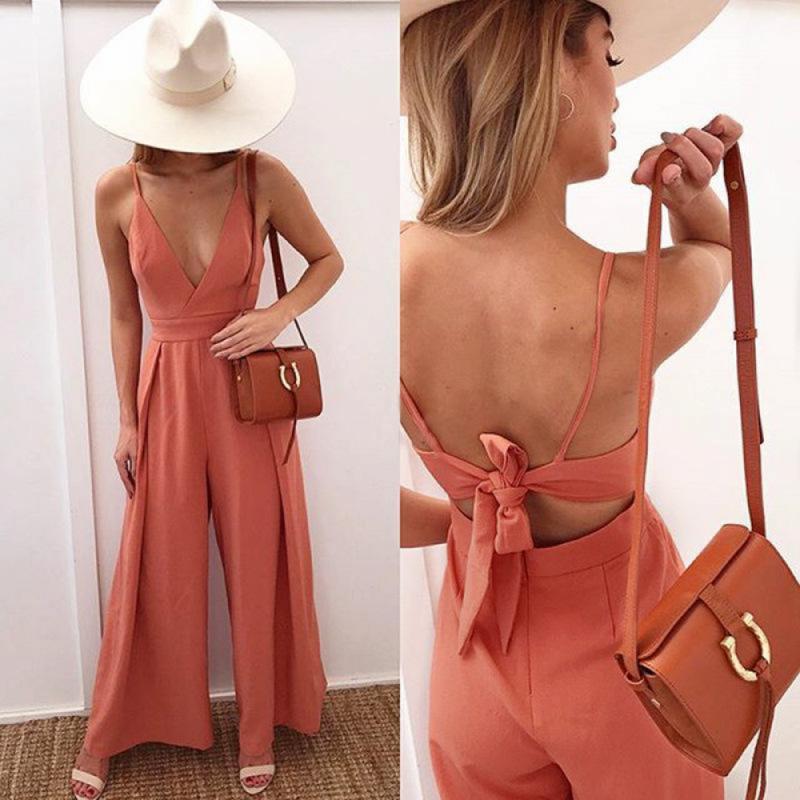 Jumpsuit mit nacktem Rücken und festen Trägern | Weites Bein Sommer Playsuit