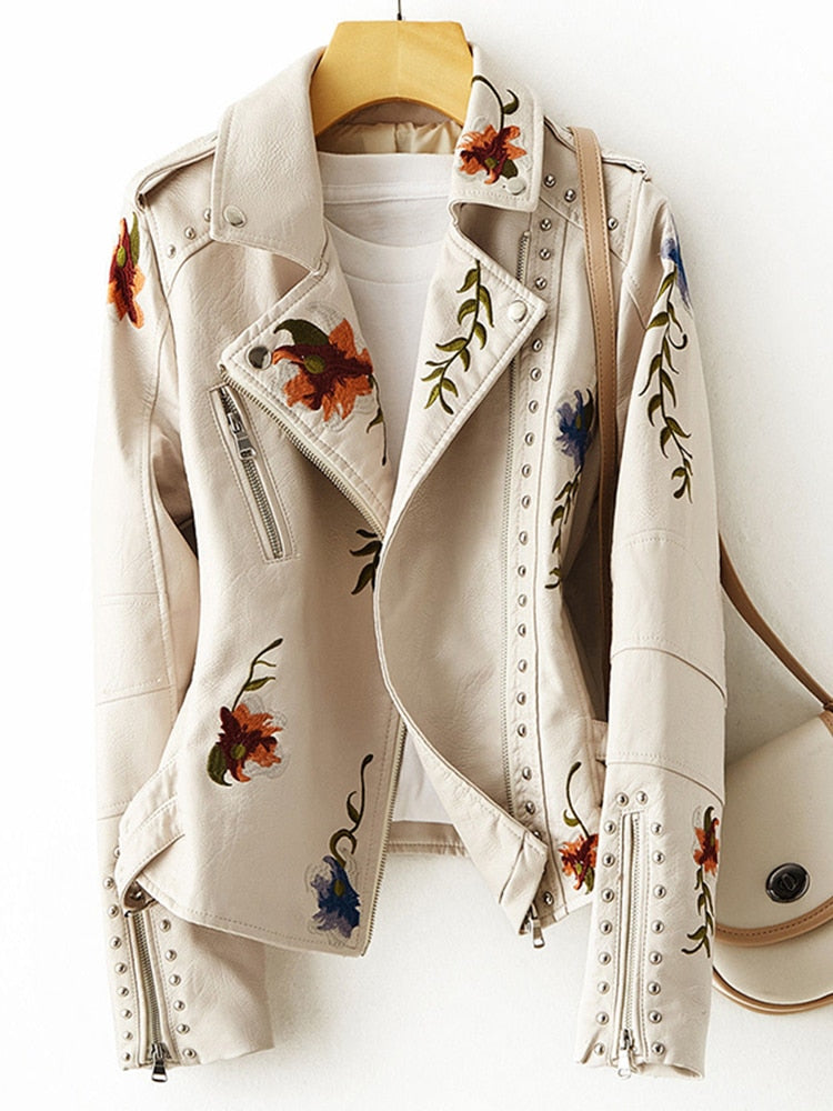 Lederjacke mit Blumen für Frauen