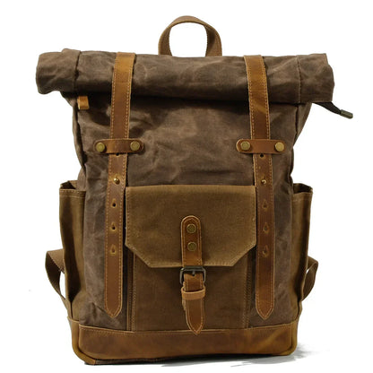 Finn | Stilvoller militärischer Segeltuchrucksack mit Roltop für Wandern und Laptop
