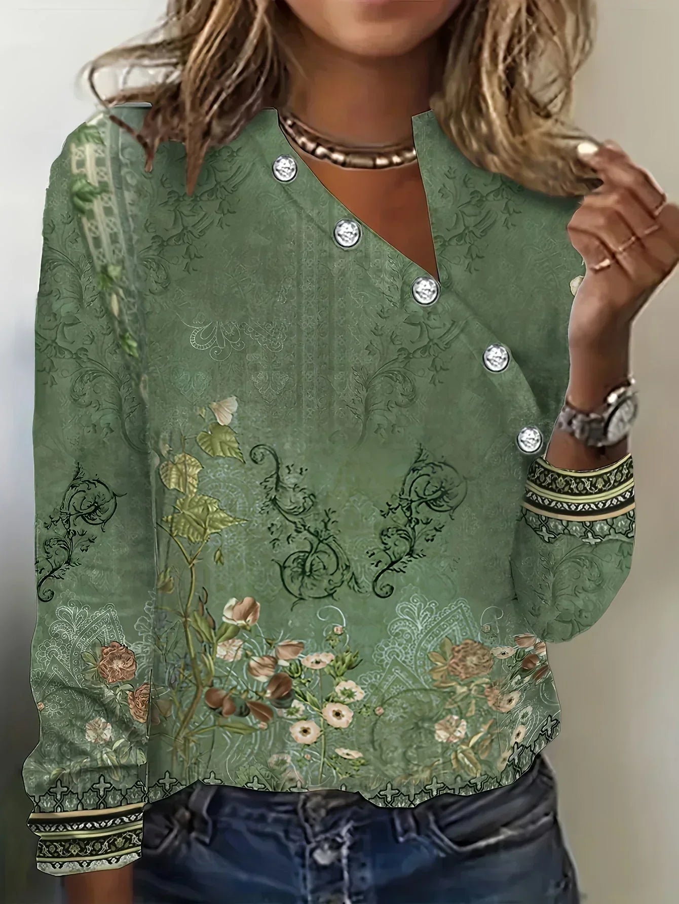 Xenia - T-Shirt mit Blumendruck und asymmetrischem Ausschnitt